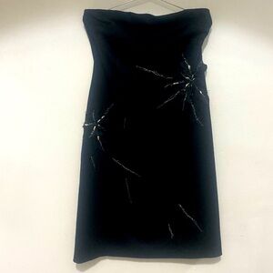 Ruth black cocktail dress with “diamond” embellished cloth flowers